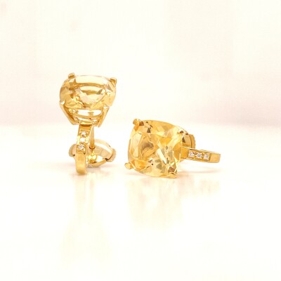Boucles d'oreilles en or jaune 750/1000, citrine et diamants