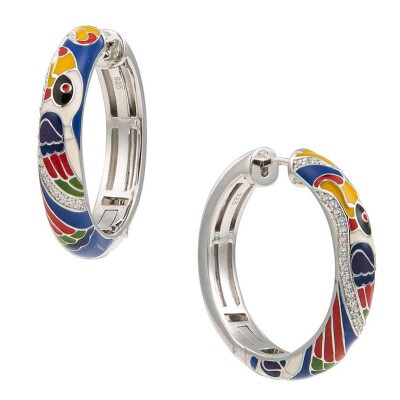 Créoles toucan en argent et émaux