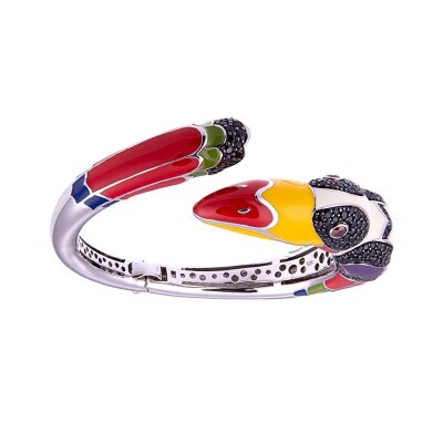 Bracelet jonc toucan en argent et émaux