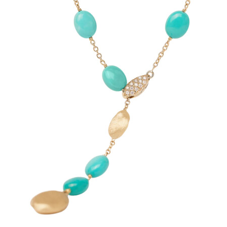 Collier cravate Marco Bicego Jaipur Link en or jaune, turquoises et diamants