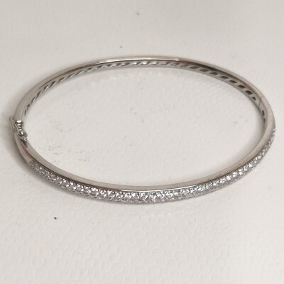 Bracelet jonc ouvrant diamants double rang or Blanc