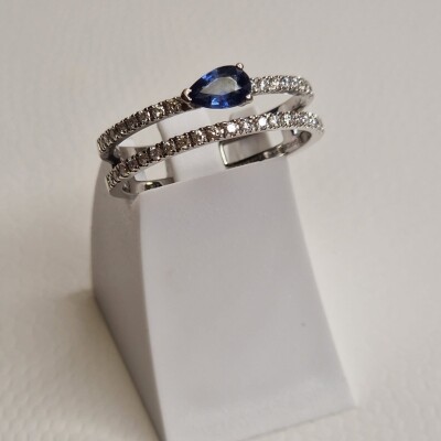 Bague double or blanc saphir diamants