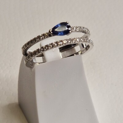 Bague double or blanc saphir diamants