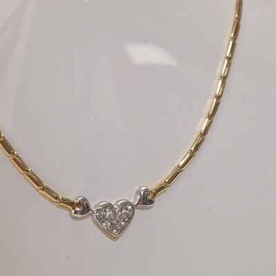 Collier cœur en or jaune et blanc et diamants 18k
