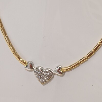 Collier cœur en or jaune et blanc et diamants 18k