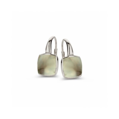 Boucles d'oreilles Pantelleria, prasiolite sur nacre en or blanc 750/1000