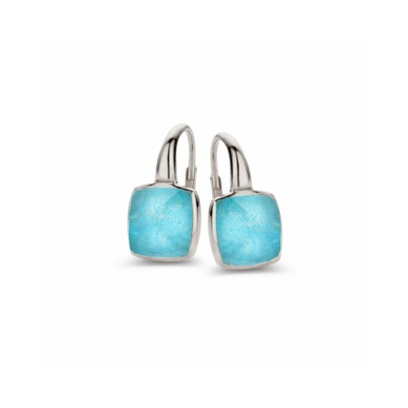 Boucles d'oreil. Pantelleria sertie avec quartz + amazonite en or blanc 750/1000