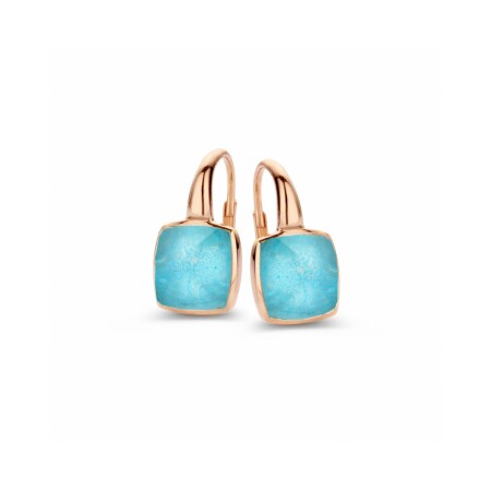 Boucles d'oreil. Pantelleria sertie avec quartz + amazonite en or rose 750/1000