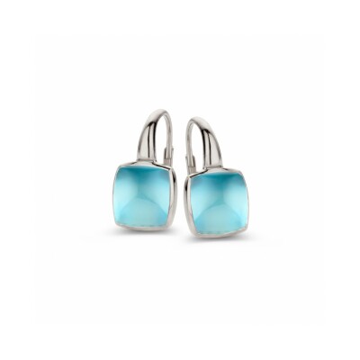 Boucles d'oreilles Pantelleria, topaze Swiss Blue sur nacre en or blanc 750/1000