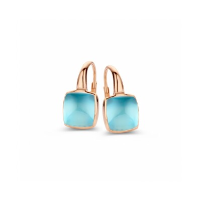 Boucles d'oreilles Pantelleria, topaze Swiss Blue sur nacre en or rose 750/1000