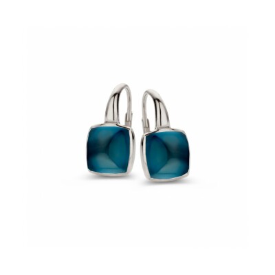 Boucles Pantelleria, topaze London Blue sur nacre en or blanc 750/1000