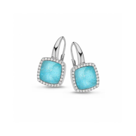 B. d'or. Pantelleria avec quartz sur amazonite et diamants en or blanc 750/1000