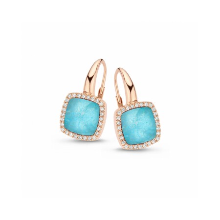 B. d'or. Pantelleria avec quartz sur amazonite et diamants en or rose 750/1000