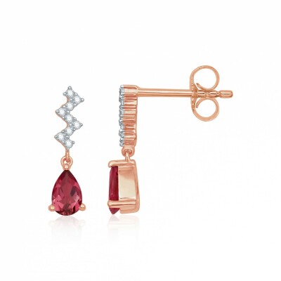 Boucles d'oreilles tourmaline rose et diamants, or rose 750/1000