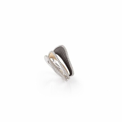 Bague Regina Black Lava, Natural Beige et White Ice Gold avec Diamants