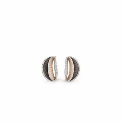 Boucles d'oreilles Regina Black Lava, Natural Beige et White Ice Gold avec Diamants