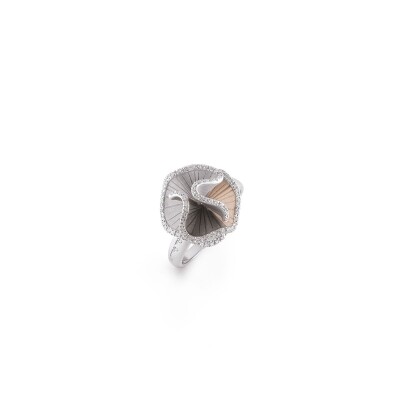 Bague Sultana Tricolor Gold White Ice, Natural Beige et Black Lava avec Diamants