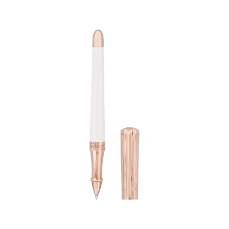 STYLO ROLLER LIBERTÉ LAQUE BLANCHE ET OR ROSE