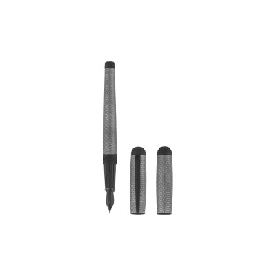 STYLO PLUME LINE D LARGE GRAPHITE ET NOIR MAT GUILLOCHE SOUS LAQUE FIRE HEAD