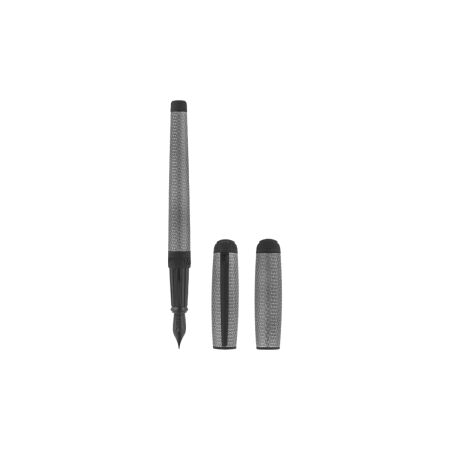 STYLO PLUME LINE D LARGE GRAPHITE ET NOIR MAT GUILLOCHE SOUS LAQUE FIRE HEAD