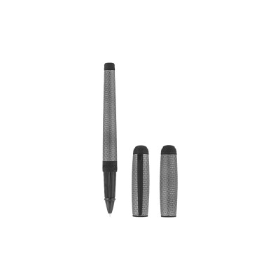 STYLO ROLLER LINE D LARGE GRAPHITE ET NOIR MAT GUILLOCHE SOUS LAQUE FIRE HEAD