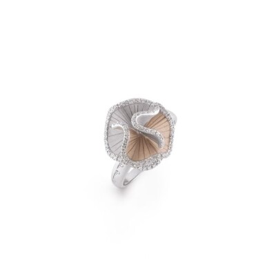 Anello Serie Sultana in Oro White Ice e Natural Beige 18Kt con Diamanti