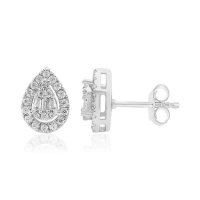 Boucles d'oreilles tendance en or gris 18 carats et diamants Naturel
