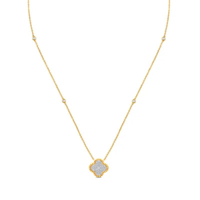 Collier trèfle en or gris 18 carats et diamants naturel
