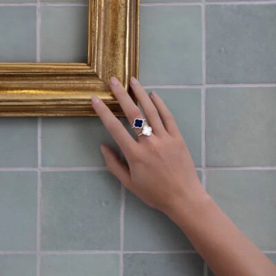 Bague diamant GSI & Lapis-Lazuli en or jaune 14 carats naturel