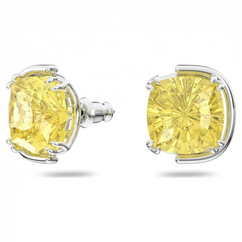 Clous d'oreilles Swarovski Harmonia Taille coussin, Jaunes, Métal rhodié