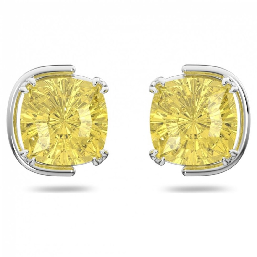 Clous d'oreilles Swarovski Harmonia Taille coussin, Jaunes, Métal rhodié