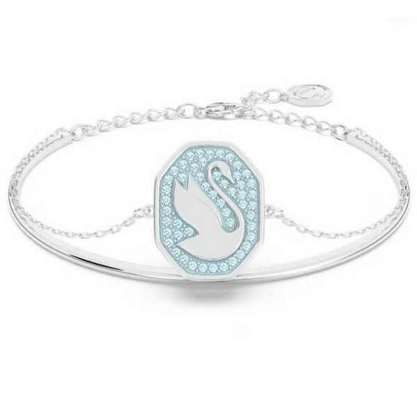 Bracelet-jonc Swarovski Signum Cygne, Bleu, Métal rhodié