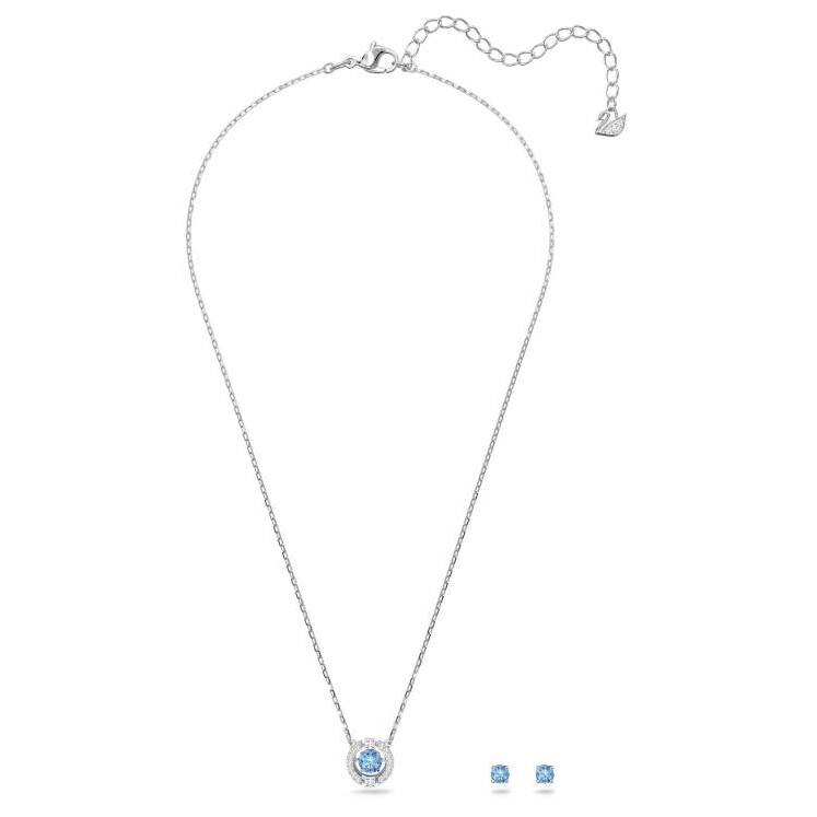 Parure Swarovski Sparkling Dance Coupe ronde, Bleu, Métal rhodié