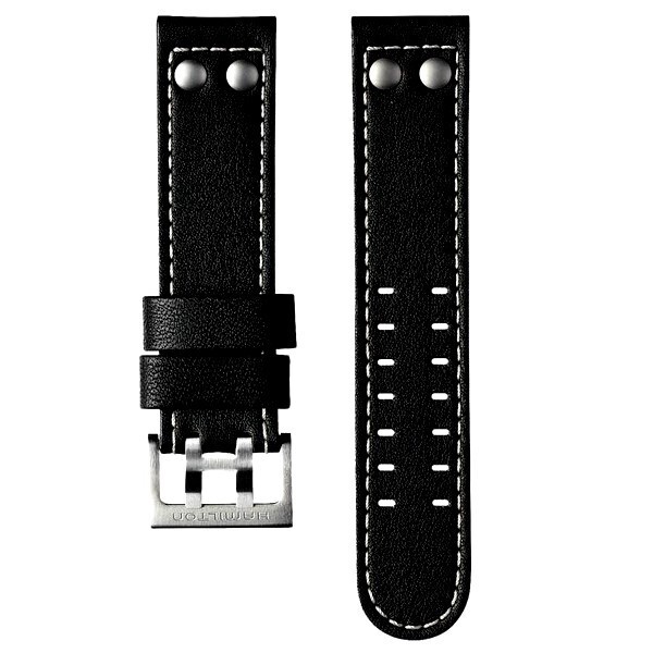 Bracelet montre Hamilton Khaki aviation cuir noir - 22 mm
