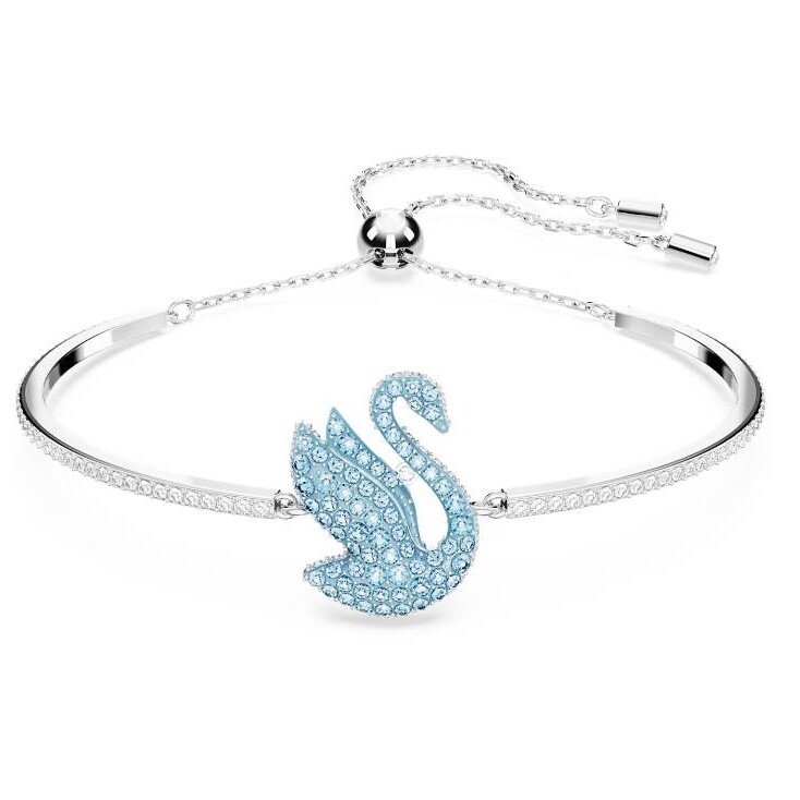 Bracelet-jonc Swarovski Iconic Swan Cygne, Bleu, Métal rhodié