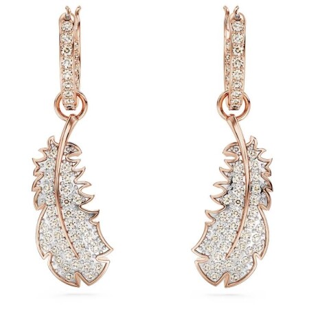 Pendants d'oreilles Nice Plume, Blanches, Placage de ton or rosé 5663486