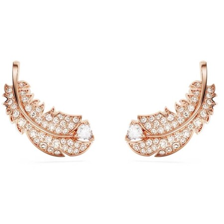 Clous d'oreilles Nice Plume, Blanches, Placage de ton or rosé 5663490