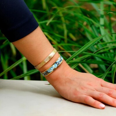 Bracelet Louise Garden Petite manchette Pivoine Bleue