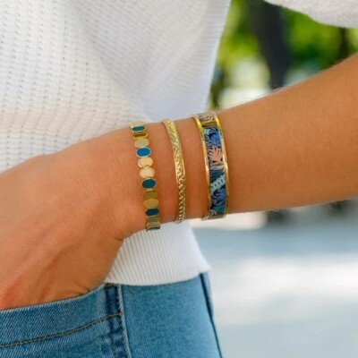 Bracelet Louise Garden Petit Jonc Galet Bleu Canard