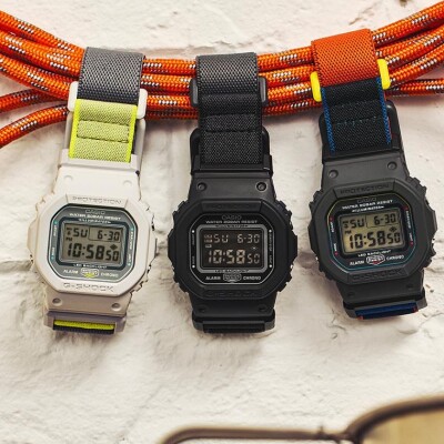 Montre G-SHOCK Gris Clair & Jaune Fluo, Bracelet Tissu FIDLOCK®, DW-5600MNC-7A8