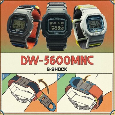 Montre G-SHOCK Gris Clair & Jaune Fluo, Bracelet Tissu FIDLOCK®, DW-5600MNC-7A8