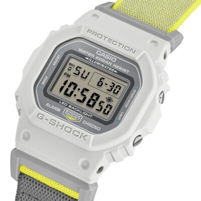 Montre G-SHOCK Gris Clair & Jaune Fluo, Bracelet Tissu FIDLOCK®, DW-5600MNC-7A8