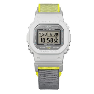 Montre G-SHOCK Gris Clair & Jaune Fluo, Bracelet Tissu FIDLOCK®, DW-5600MNC-7A8