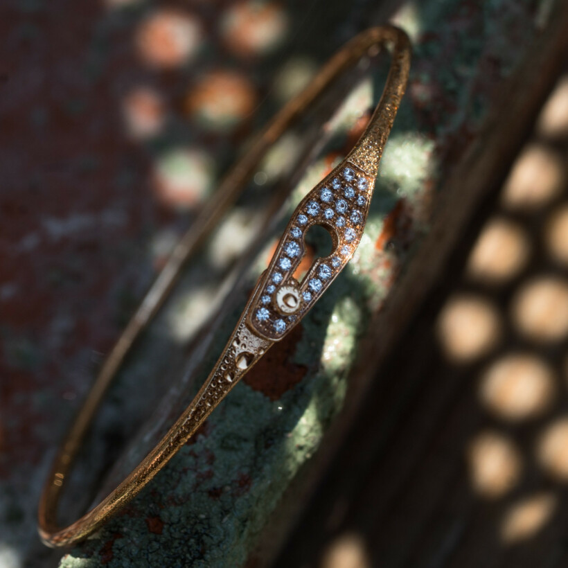 Bracelet jonc dinh van Serrure en or rose et diamants