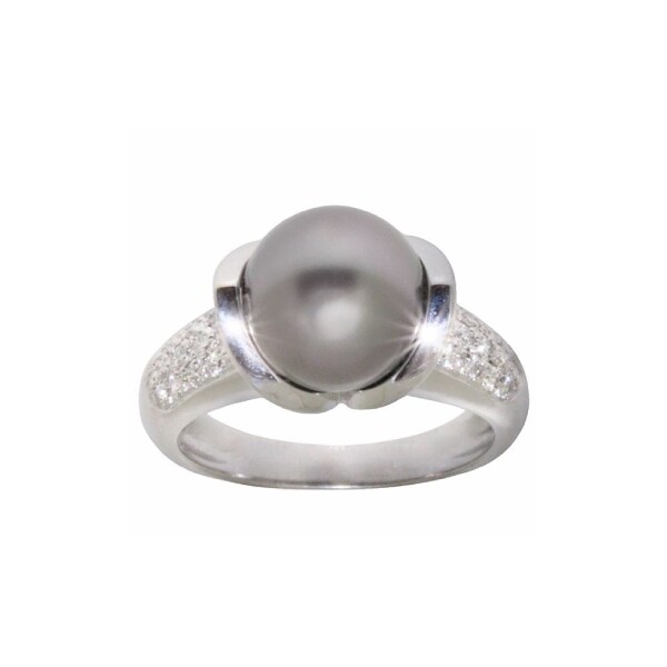 Bague en or blanc, perle de tahiti et diamants