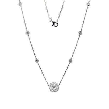 Collier en or blanc, centre rond et chaîne 6 diamants