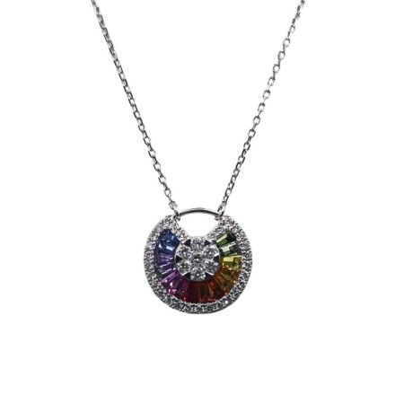 Collier arc en ciel en or blanc, saphirs et diamants