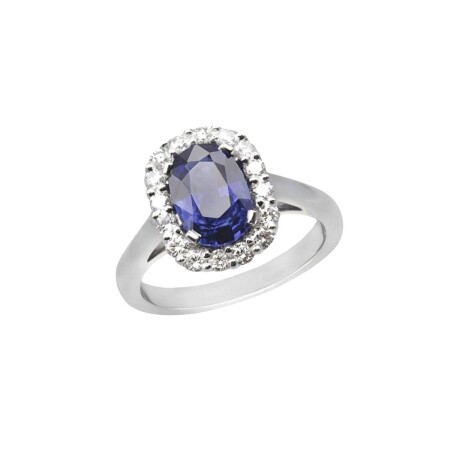 Bague en or blanc, saphir et diamants