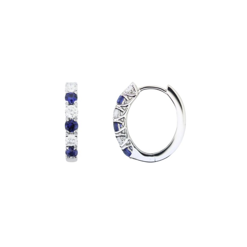 Boucles d'oreilles 6 saphirs et 6 diamants, or blanc