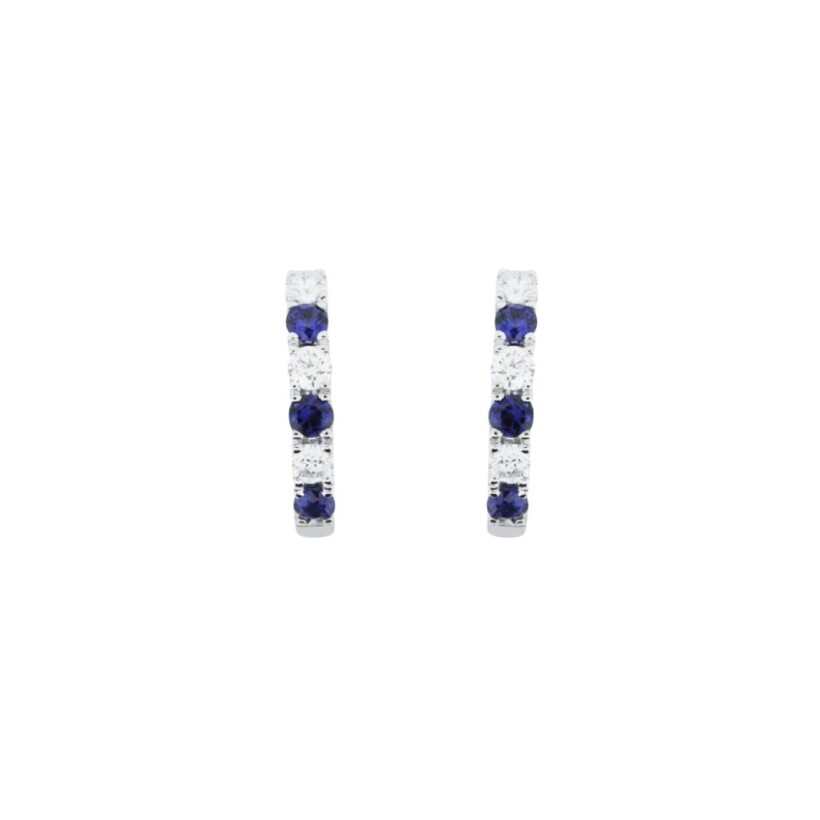 Boucles d'oreilles 6 saphirs et 6 diamants, or blanc